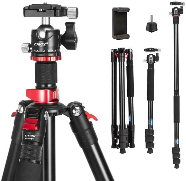 Main image of CAVIX 78.7 inch/200cm Aluminum Tripod, 2-in-1 Travel Tripod and Monopod Combo, Foldable 4-Section Lightweight with 360Ball Head and Quick Release Plate, Load Capacity 22 lbs for DSLR Camcorder