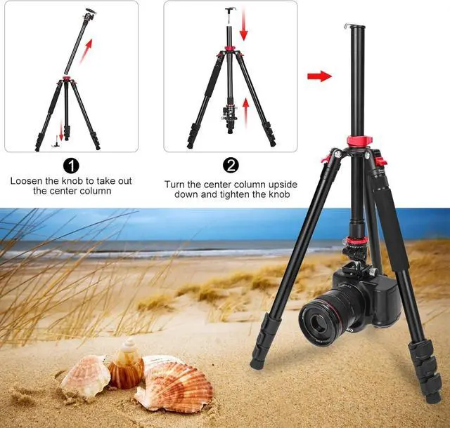 Alt view image 4 of 5 - CAVIX 78.7 inch/200cm Aluminum Tripod, 2-in-1 Travel Tripod and Monopod Combo, Foldable 4-Section Lightweight with 360Ball Head and Quick Release Plate, Load Capacity 22 lbs for DSLR Camcorder