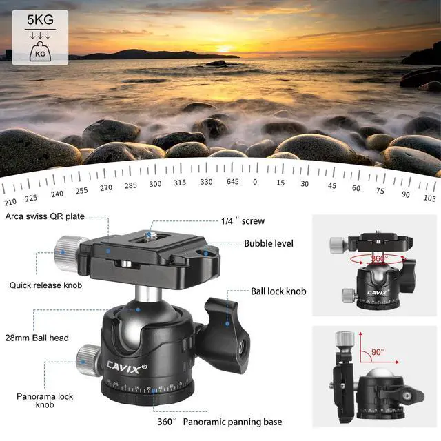 Alt view image 5 of 5 - CAVIX 78.7 inch/200cm Aluminum Tripod, 2-in-1 Travel Tripod and Monopod Combo, Foldable 4-Section Lightweight with 360Ball Head and Quick Release Plate, Load Capacity 22 lbs for DSLR Camcorder