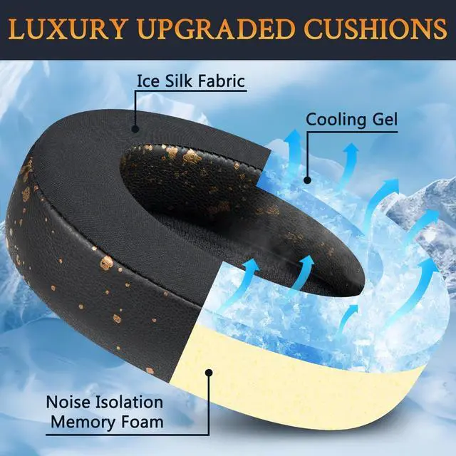 Alt view image 3 of 4 - SOULWIT Cooling Gel Earpads Replacement for Turtle Beach Stealth Pro Wireless Gaming Headset, Ear Pads Cushions with Ice Silk Fabric, High-Density Foam - Black Gold