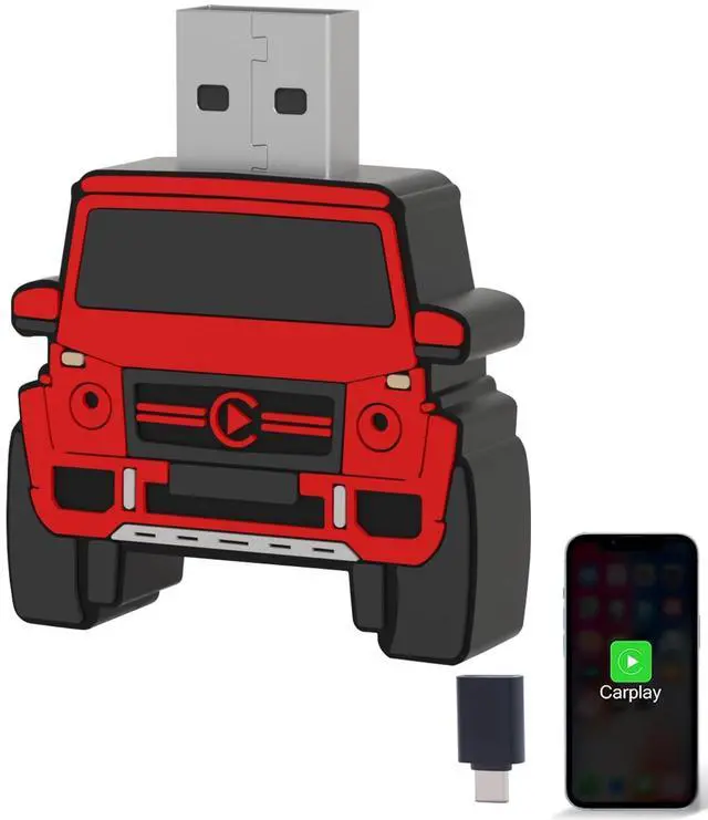 Main image of Aieloar Wireless CarPlay Adapter for iPhone - for Daily Commute & Road Trip, No App Needed, Plug & Play Convert Wired to Wireless, Ultra-Compact 4x4 SUV Design with Low Latency -Red