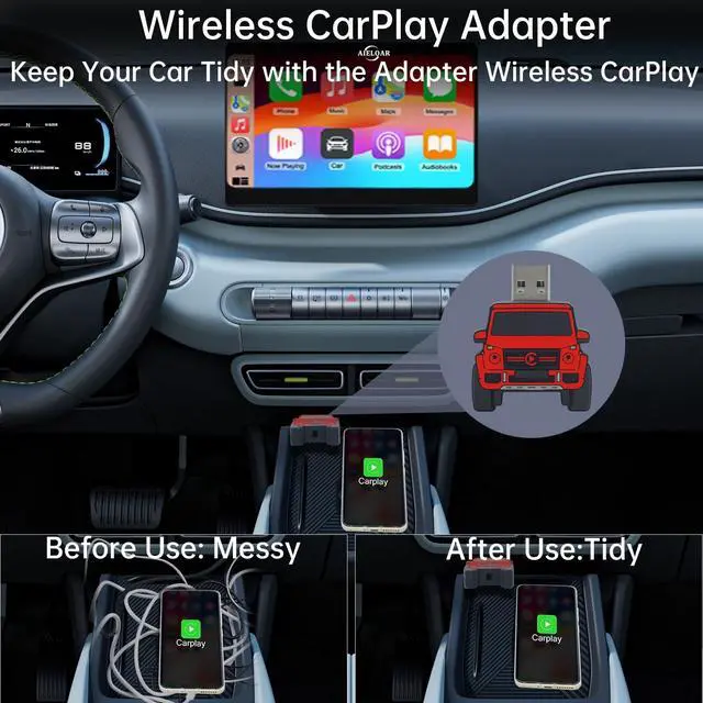 Alt view image 5 of 5 - Aieloar Wireless CarPlay Adapter for iPhone - for Daily Commute & Road Trip, No App Needed, Plug & Play Convert Wired to Wireless, Ultra-Compact 4x4 SUV Design with Low Latency -Red