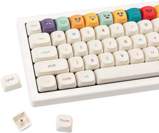 Main image of GEKUCAP MOA Profile Cute Keycaps - 125 Keys PBT Keycaps Set, Minimalist White Keyboard Caps, Dye Sublimation Custom Kawaii Emoji Theme Key Caps for Cherry MX Mechanical Keyboards