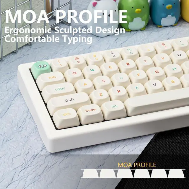 Alt view image 3 of 5 - GEKUCAP MOA Profile Cute Keycaps - 125 Keys PBT Keycaps Set, Minimalist White Keyboard Caps, Dye Sublimation Custom Kawaii Emoji Theme Key Caps for Cherry MX Mechanical Keyboards