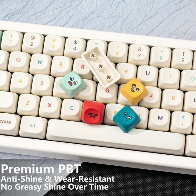 Alt view image 4 of 5 - GEKUCAP MOA Profile Cute Keycaps - 125 Keys PBT Keycaps Set, Minimalist White Keyboard Caps, Dye Sublimation Custom Kawaii Emoji Theme Key Caps for Cherry MX Mechanical Keyboards