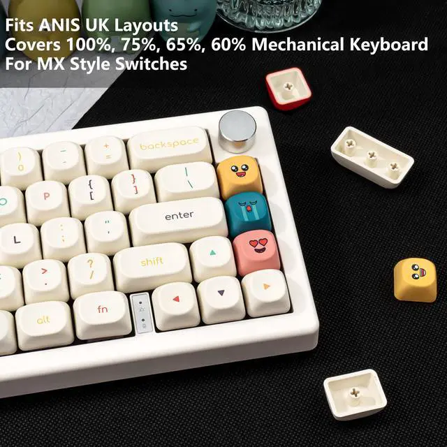 Alt view image 5 of 5 - GEKUCAP MOA Profile Cute Keycaps - 125 Keys PBT Keycaps Set, Minimalist White Keyboard Caps, Dye Sublimation Custom Kawaii Emoji Theme Key Caps for Cherry MX Mechanical Keyboards