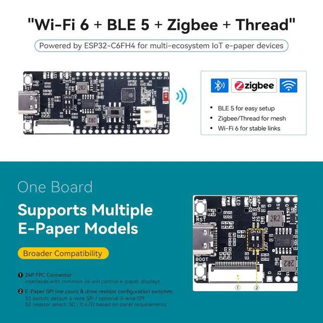 Alt view image 3 of 5 - WatangTech ESP32-C6 E-Paper Driver Board