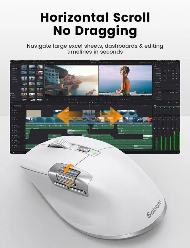 Alt view image 3 of 5 - SABLUTE MAM6 Wireless Mouse with Ultra-Fast Scrolling, Side Scroll, Wired+2.4G,+Dual Bluetooth, 5 Programmable Buttons, 8K DPI, 800mAh Rechargeable, Ergonomic, Quiet Office Mice for Windows/PC/