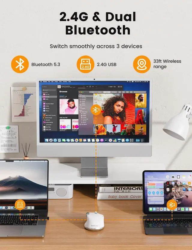 Alt view image 4 of 5 - SABLUTE MAM6 Wireless Mouse with Ultra-Fast Scrolling, Side Scroll, Wired+2.4G,+Dual Bluetooth, 5 Programmable Buttons, 8K DPI, 800mAh Rechargeable, Ergonomic, Quiet Office Mice for Windows/PC/