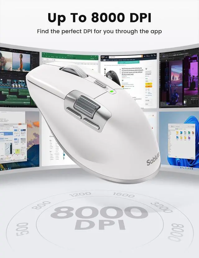 Alt view image 5 of 5 - SABLUTE MAM6 Wireless Mouse with Ultra-Fast Scrolling, Side Scroll, Wired+2.4G,+Dual Bluetooth, 5 Programmable Buttons, 8K DPI, 800mAh Rechargeable, Ergonomic, Quiet Office Mice for Windows/PC/
