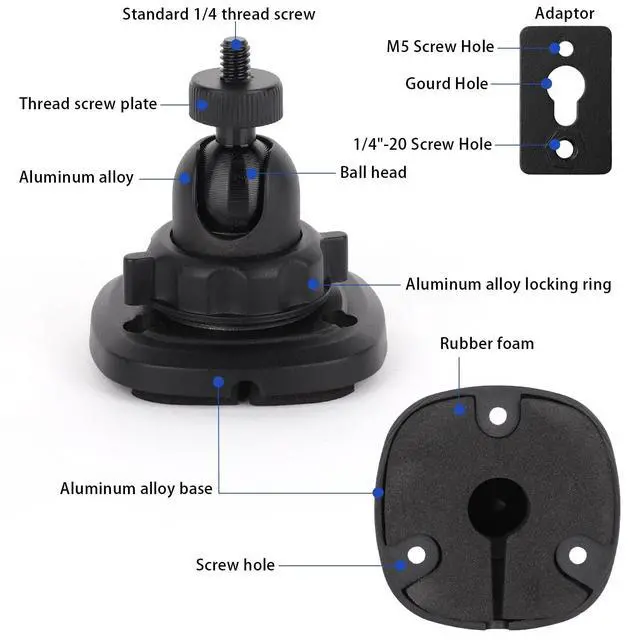 Alt view image 2 of 5 - Mippko 2 Pack Speaker Wall Mount Holder for 1/4"-20 Threaded Keyhole,2 Pack Adaptors Compatible with Non 1/4"-20 Threaded Screw Holes,360Rotation Adjustment Aluminum Alloy Mount,Black