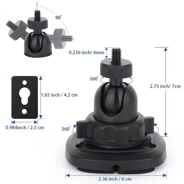 Alt view image 3 of 5 - Mippko 2 Pack Speaker Wall Mount Holder for 1/4"-20 Threaded Keyhole,2 Pack Adaptors Compatible with Non 1/4"-20 Threaded Screw Holes,360Rotation Adjustment Aluminum Alloy Mount,Black
