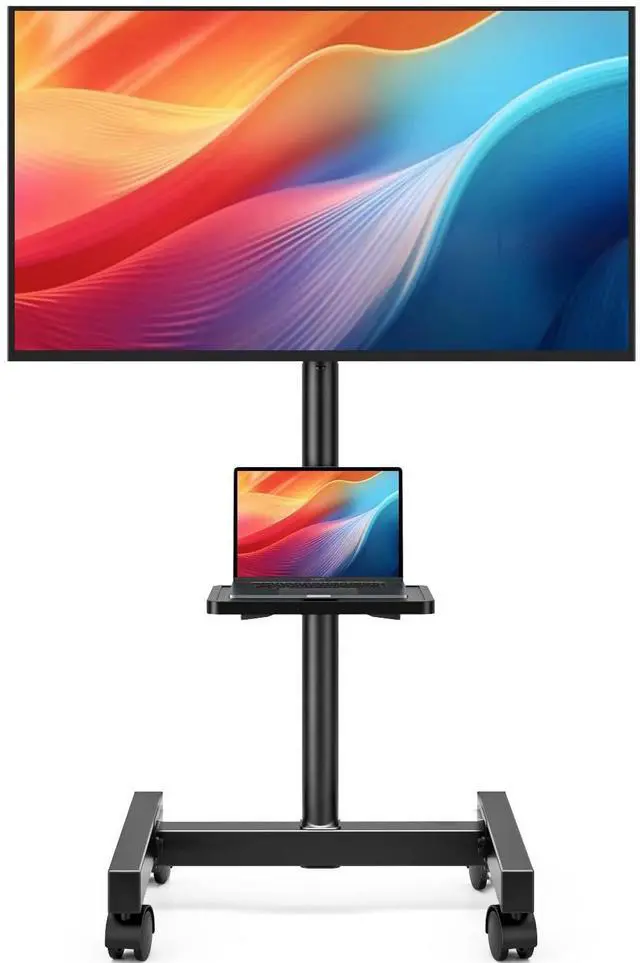 Main image of Mobile TV Floor Stand for 13-50 inch LCD LED Flat/Curved Panel Screen TVs up to 44 lbs, Height Adjustable TV Stand Mount with Tilt VESA 200x200, Portable TV Stand with Shelf HT2007BM
