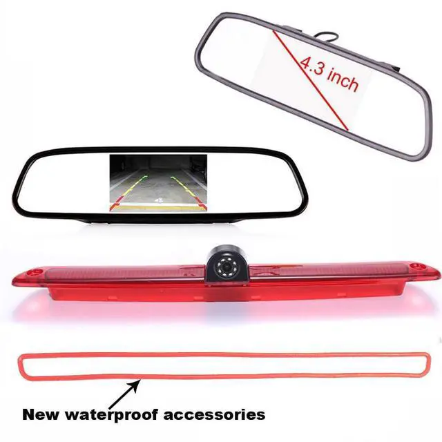 Alt view image 3 of 5 - HD Brake Light Backup Camera with Rear-View Mirror Monitor, Waterproof Night Vision Car Roof Reversing Camera Replacement for VW Crafter Caravelle 2007-2015/Mercedes Sprinter W609 W907 W910 316 CDI