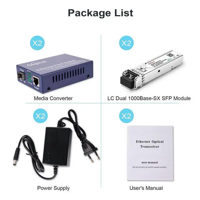 Alt view image 4 of 5 - Gigabit Ethernet Media Converter, 10/100/1000Mbps Networks Ethernet to Fiber Media Converter, with 1pcs 1000Base-LX SFP Module (1.25Gb/s, Single-Mode, Dual LC, 1310nm, 20km)