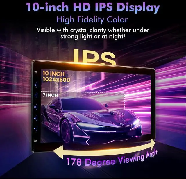 Alt view image 3 of 5 - 10 Inch IPS Touch Screen Double Din Car Stereo Compatible with Wireless Carplay, Android Auto, Mirrorlink - Car Radio Audio Stereo Receiver with Bluetooth, FM, 720P Backup Camera