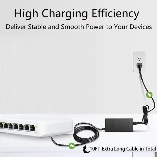 Alt view image 2 of 5 - 54V 1.1A AC/DC Adapter Compatible with Ubiquiti Network USW-Lite-8-PoE UniFi Lite 8 PoE 8-Port Gigabit Ethernet Switch NY-PW0L2-05401100 54VDC 59.4W PSU Power Supply Cord Cable Battery Charger Plug