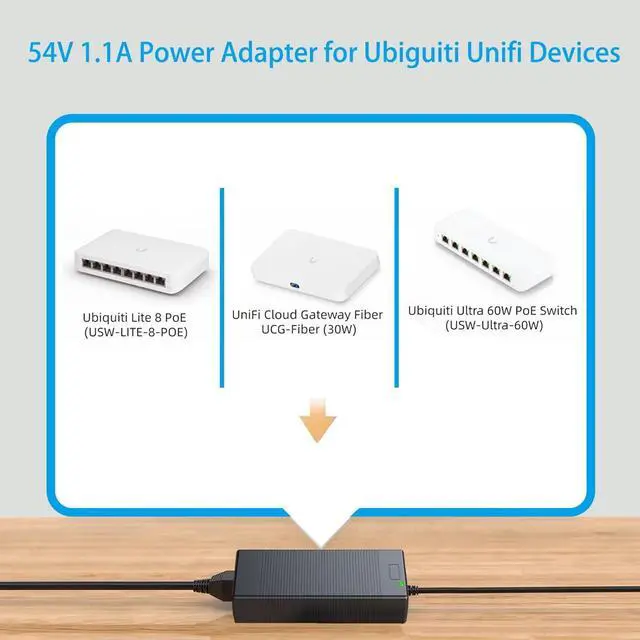 Alt view image 3 of 5 - 54V 1.1A AC/DC Adapter Compatible with Ubiquiti Network USW-Lite-8-PoE UniFi Lite 8 PoE 8-Port Gigabit Ethernet Switch NY-PW0L2-05401100 54VDC 59.4W PSU Power Supply Cord Cable Battery Charger Plug