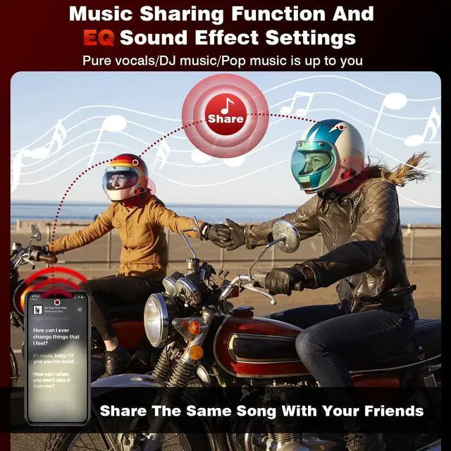 Alt view image 3 of 5 - ZOVTIX Motorcycle Helmet Headset 8 Riders Communication System X8 Intercom with Music Sharing/HiFi Sound/3 EQ Music Modes/DSP&CVC Noise Cancellation/IP67/FM Radio - X8-Red 2 Pack