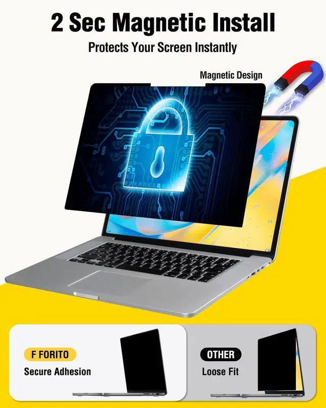 Alt view image 3 of 5 - F FORITO Magnetic Laptop Privacy Screen 16 inch 16:10, 360 Anti Peeping Removable Anti Glare Blue Light Filter Compatible with All 16 16:10 Laptops Portable Monitors