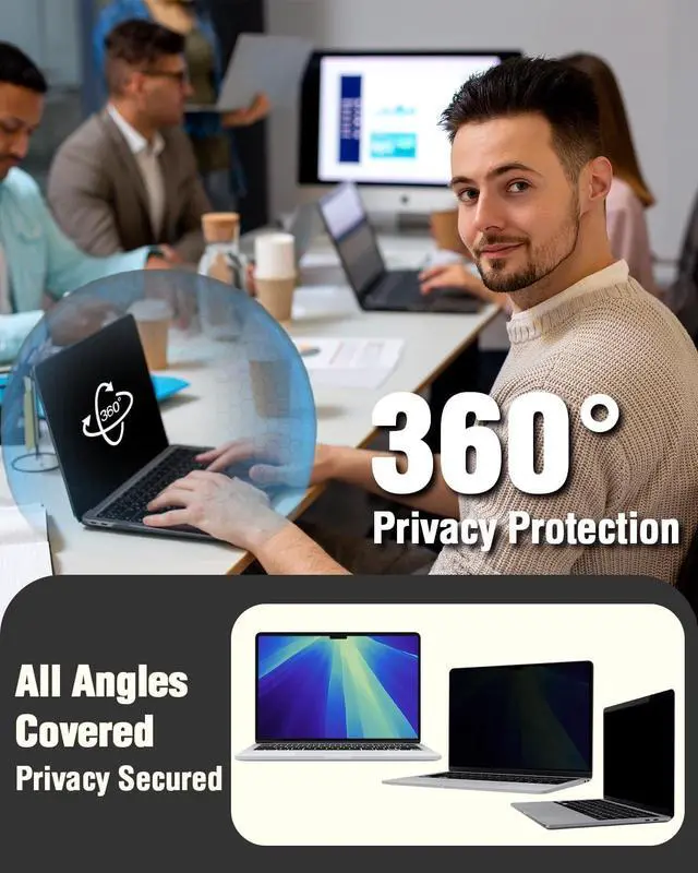 Alt view image 4 of 5 - F FORITO Magnetic Laptop Privacy Screen 16 inch 16:10, 360 Anti Peeping Removable Anti Glare Blue Light Filter Compatible with All 16 16:10 Laptops Portable Monitors