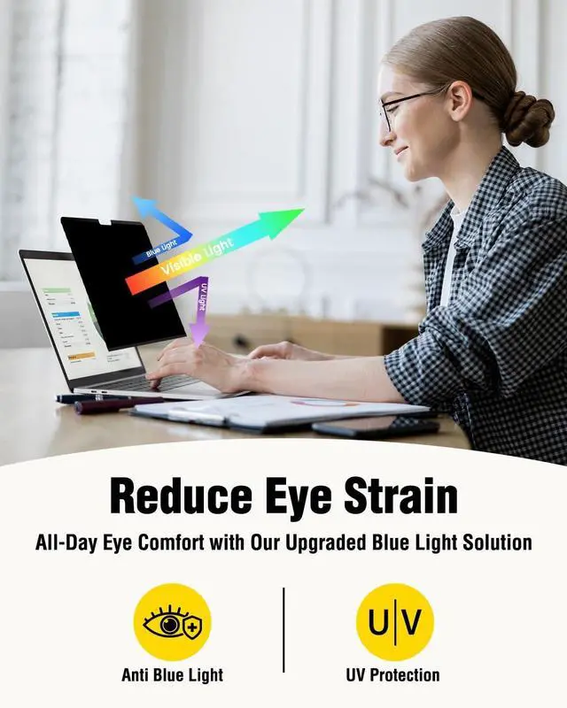 Alt view image 5 of 5 - F FORITO Magnetic Laptop Privacy Screen 16 inch 16:10, 360 Anti Peeping Removable Anti Glare Blue Light Filter Compatible with All 16 16:10 Laptops Portable Monitors