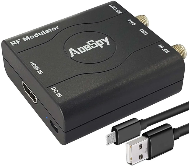 Main image of HDMI RF Modulator Coax Adapter VHF Converter for PS4 PS5 Xbox NS Gaming Laptop Fire Stick Roku Blu-ray Player Chromecast DVR Set-top Cable Box HD Digital Video to Analog Female F Type Coaxial NTSC