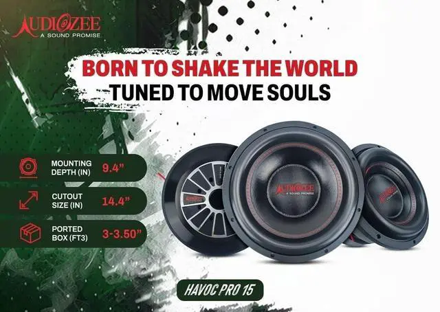 Alt view image 3 of 5 - Audiozee Havoc Pro 15" 2500W RMS/5000W Max Dual 1 Ohm Subwoofer, 3" 4-Layer Aluminum Voice Coil, Kevlar-Reinforced Cone, Competition Grade Design