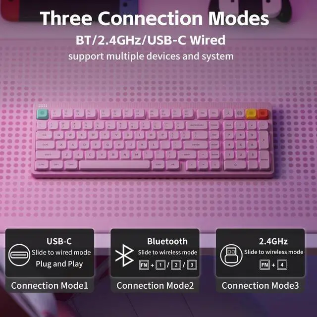 Alt view image 3 of 5 - NuPhy Node100 Wireless Mechanical Keyboard, Hot Swappable Custom Low Profile Keyboard, 103 Keys Computer Gaming Keyboards, Supports Touch Gestures, PBT Keycaps, RGB Backlit, Bluetooth/2.4GHz/US