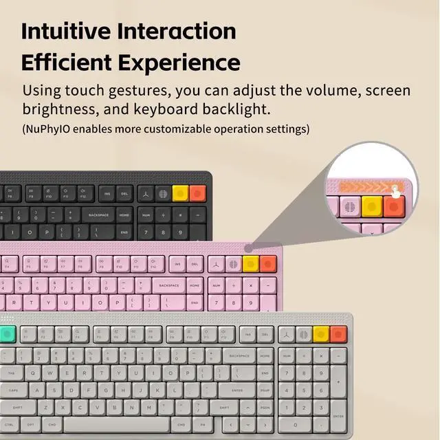 Alt view image 5 of 5 - NuPhy Node100 Wireless Mechanical Keyboard, Hot Swappable Custom Low Profile Keyboard, 103 Keys Computer Gaming Keyboards, Supports Touch Gestures, PBT Keycaps, RGB Backlit, Bluetooth/2.4GHz/US