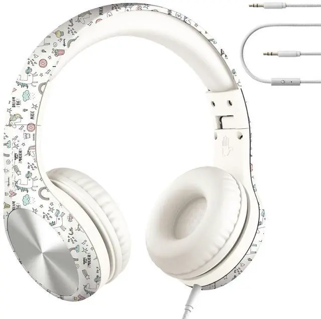 Main image of LilGadgets Connect+ Pro Wired Kids Headphones for School with Microphone, Volume Limiting Over-Ear Headset with Cord, SharePort Technology & SoftTouch Padding, Unicorn