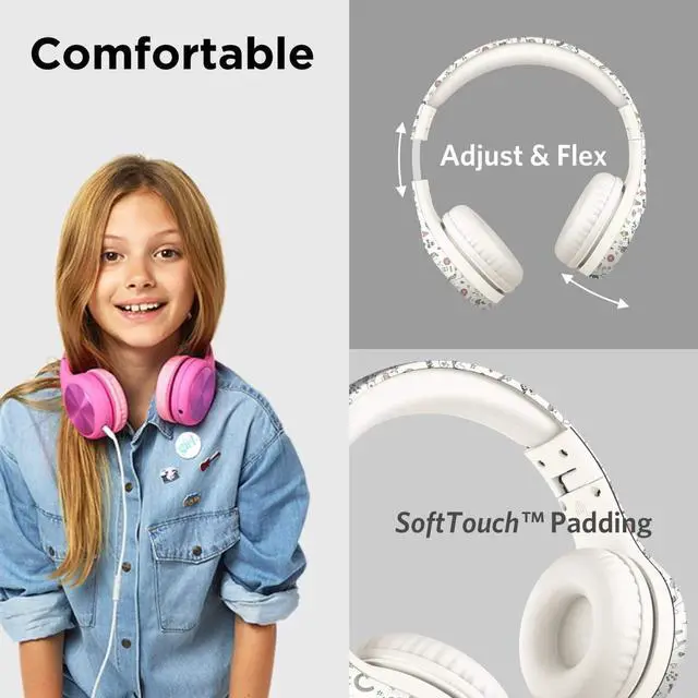 Alt view image 2 of 5 - LilGadgets Connect+ Pro Wired Kids Headphones for School with Microphone, Volume Limiting Over-Ear Headset with Cord, SharePort Technology & SoftTouch Padding, Unicorn