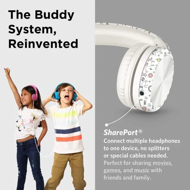 Alt view image 5 of 5 - LilGadgets Connect+ Pro Wired Kids Headphones for School with Microphone, Volume Limiting Over-Ear Headset with Cord, SharePort Technology & SoftTouch Padding, Unicorn