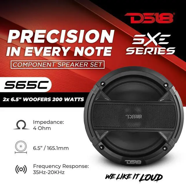 Alt view image 2 of 5 - DS18 S65C Select 6.5" 2-Way Component Speaker Set 200 Watts 4-Ohm, Grill Included, Pair - 6.5" Door Speakers 2-Way with 1.5" Tweeters and 2X Passive Crossovers, Component Speaker System - Set of 2