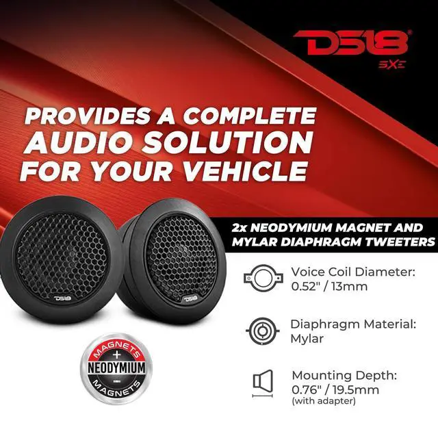 Alt view image 3 of 5 - DS18 S65C Select 6.5" 2-Way Component Speaker Set 200 Watts 4-Ohm, Grill Included, Pair - 6.5" Door Speakers 2-Way with 1.5" Tweeters and 2X Passive Crossovers, Component Speaker System - Set of 2