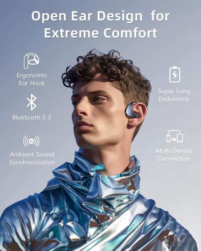 Alt view image 2 of 5 - HIFI WALKER Open Ear Earbuds, Wireless Over Ear Earbuds with Ergonomic Earhook, Bluetooth 5.4 Open Ear Headphones with 50H Playtime, IPX7 Waterproof, Design for Running/Fitness/Office/Sport/Cyc