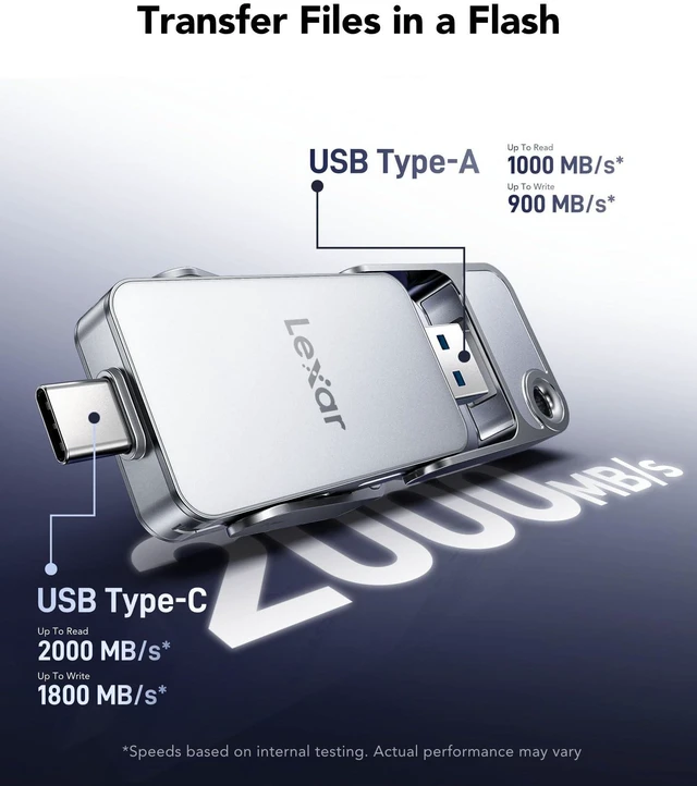 Alt view image 3 of 5 - Lexar D70E 1TB Dual Drive External SSD, Up to 2000MB/s Read 1800MB/s Write