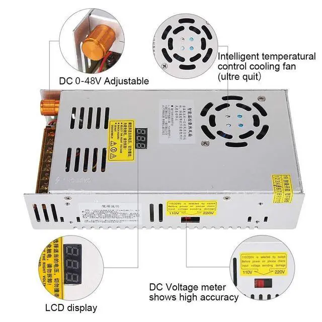 Alt view image 3 of 5 - Adjustable DC Power Voltage Converter AC 110V-220V to DC 0-48V 10A Module Switching Power Supply Digital Display 480W Voltage Regulator Transformer Built in Cooling Fan