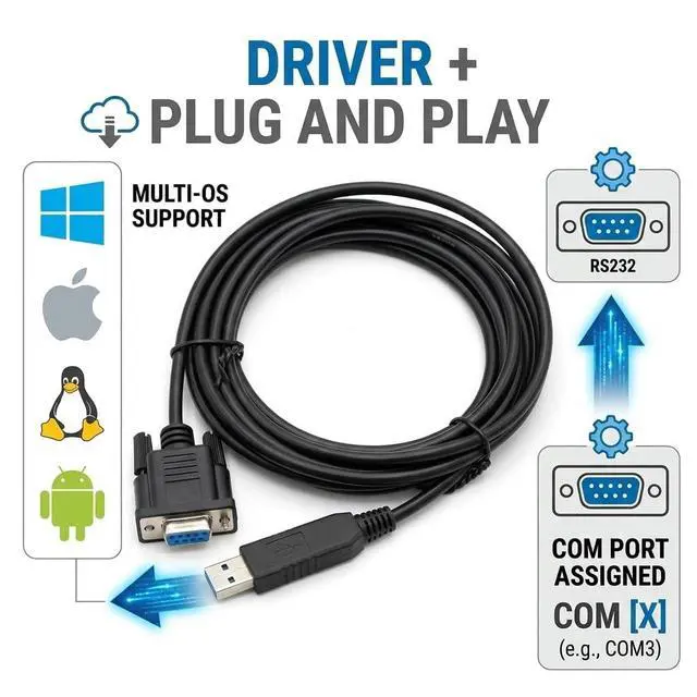 Alt view image 3 of 5 - Pidwaok USB to RS232 DB9 Female Cable FT232RL Chip, for Allen-Bradley SLC 5/03 5/04 5/05 PLC Programming, USB-1747-CP3 Compatible, 1.8M