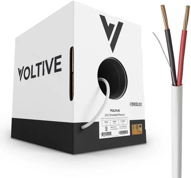 Main image of Voltive 22/2 Stranded Alarm Wire, Plenum CL3P, White, 1000ft - 22AWG, 2 Conductors, Stranded Bare Copper, UL Listed - V-1298-1