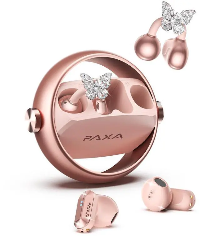 Main image of PAXA 3 in 1 Ctbuds Stylish Jewelry-Style Clip on Open Ear Headphones Wireless Earbuds, Instant Earring Mode, Ultra-Long 140H Play, Bluetooth 6.0, All-Day Wear for Work Fitness Daily Use, Rose G