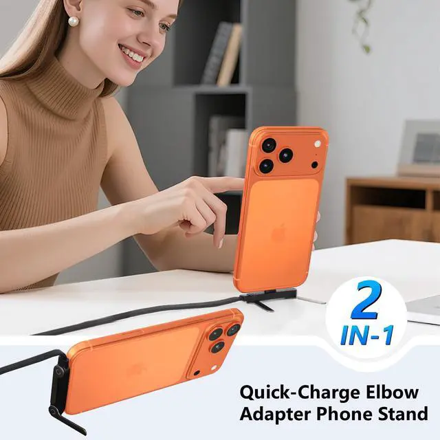 Alt view image 2 of 5 - Feitenn 240W Braided Fast Charge Cable with Built-in Phone Stand Invisible, 2026 Foldable USB-C Cord 90 Degree Right Angle Multi-Functional Charger Cord 5 FT, Type-C to Type-C, Black, 3PCS