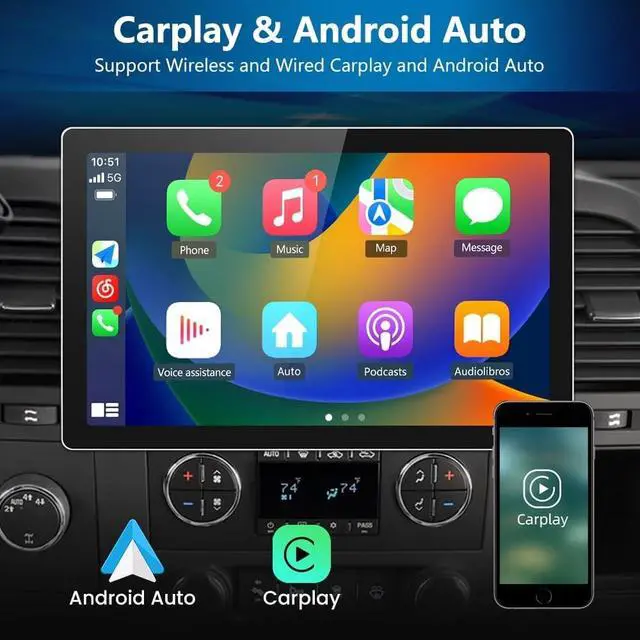 Alt view image 4 of 5 - Junsun 11.5inch Car Radio Stereo for Chevy Chevrolet Silverado 2007-2013 Tahoe Equinox GMC Sierra Yukon with Android 13 CarPlay Android Auto Bluetooth FM Backup Camera4Core+64GB