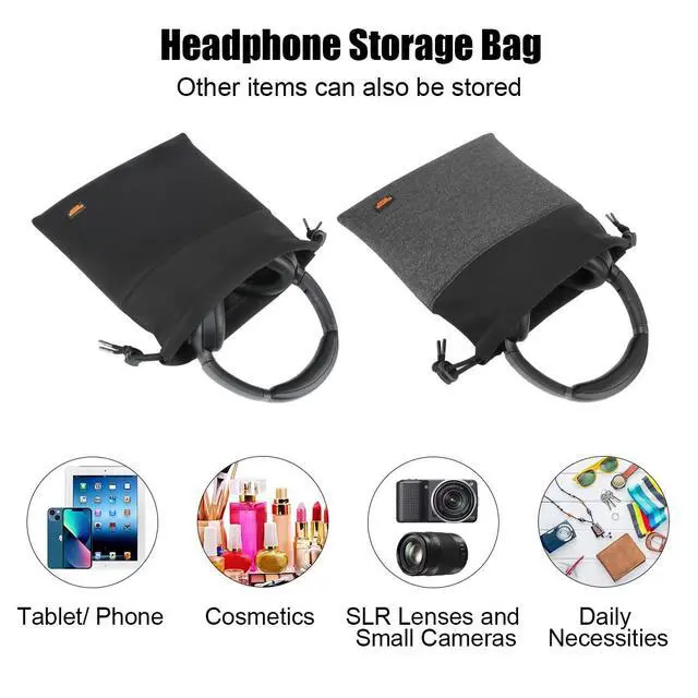 Alt view image 2 of 5 - Desing Wish Headphone Storage Bag, 2 Pack Lightweight Headphone Carrying Pouches Headset Case Bag Travel Pouch for Headsets Overhead Headphones Neckband Earbuds (Large Black, Large Grey)
