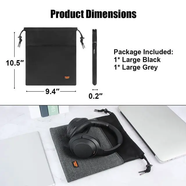 Alt view image 3 of 5 - Desing Wish Headphone Storage Bag, 2 Pack Lightweight Headphone Carrying Pouches Headset Case Bag Travel Pouch for Headsets Overhead Headphones Neckband Earbuds (Large Black, Large Grey)