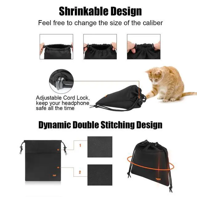 Alt view image 4 of 5 - Desing Wish Headphone Storage Bag, 2 Pack Lightweight Headphone Carrying Pouches Headset Case Bag Travel Pouch for Headsets Overhead Headphones Neckband Earbuds (Large Black, Large Grey)