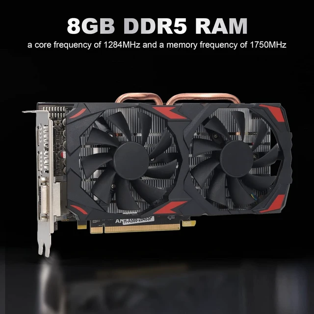 Alt view image 5 of 5 - RX 580 8GB GDDR5 256BIT Gaming Graphics Card, Dual Fan Cooling 1284MHz Core HDMI DVI 3xDisplayPort PCIe 3.0 for Desktop PC Linux (580 8G D5)