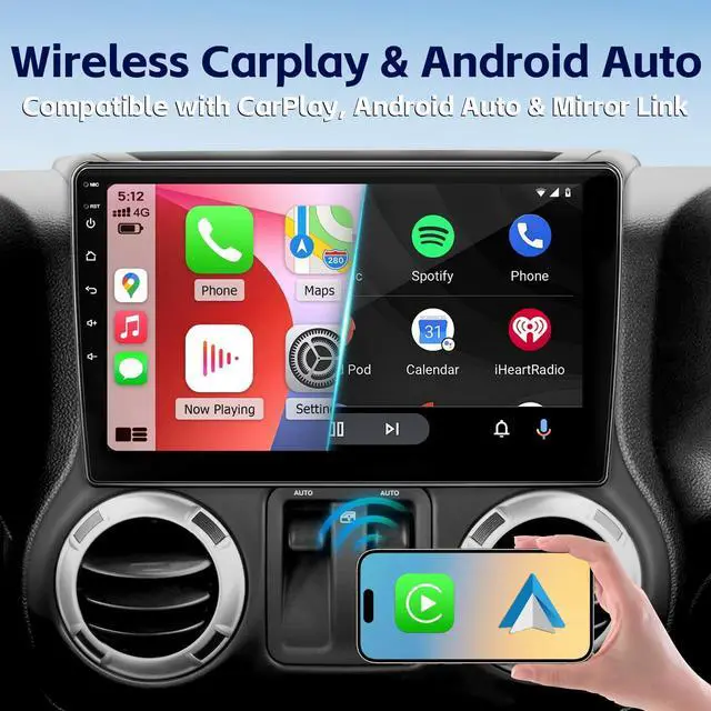 Alt view image 3 of 5 - Car Radio Stereo Upgrade for Jeep Wrangler JK 2007-2018 Dodge Ram 1500 2009-2012 with CarPlay Android Auto, Bluetooth, Backup Camera