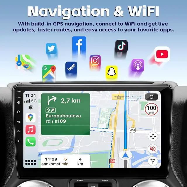Alt view image 4 of 5 - Car Radio Stereo Upgrade for Jeep Wrangler JK 2007-2018 Dodge Ram 1500 2009-2012 with CarPlay Android Auto, Bluetooth, Backup Camera