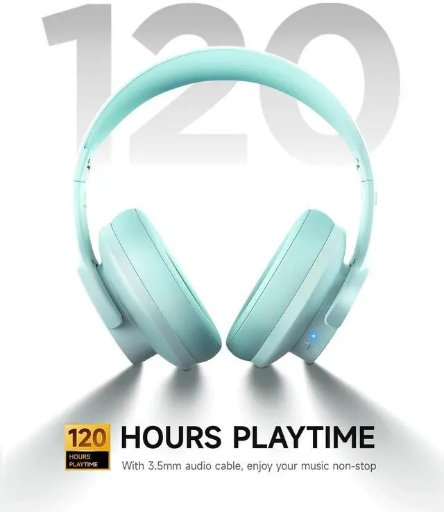 Alt view image 3 of 5 - Picun B8 Bluetooth Over Ear Headphones, 120H Playtime with 3 EQ Modes, Low Latency, Hands-Free Calls, Deep Bass for Travel, Home, Office & PC (Cyan)